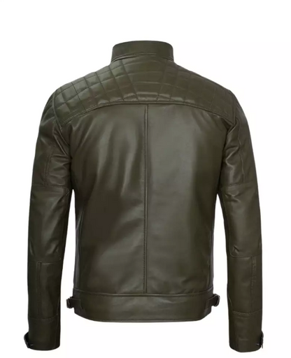 Men Cafe Racer Blue Leather Jacket
