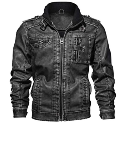 Men Cafe Racer Motorcycle Black Leather Jacket