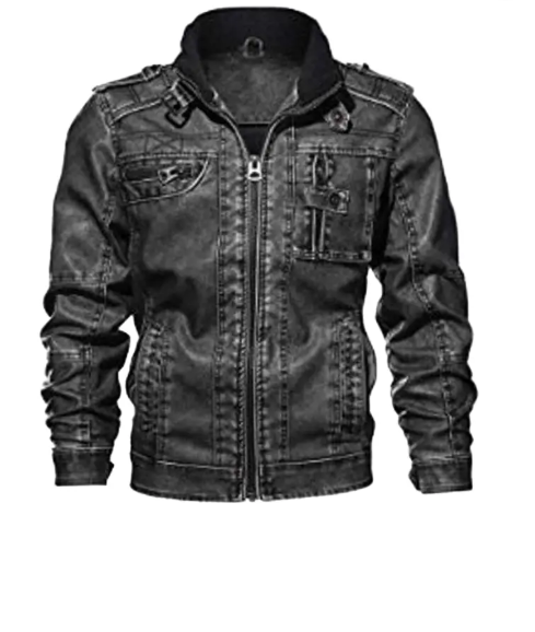 Men Cafe Racer Motorcycle Black Leather Jacket