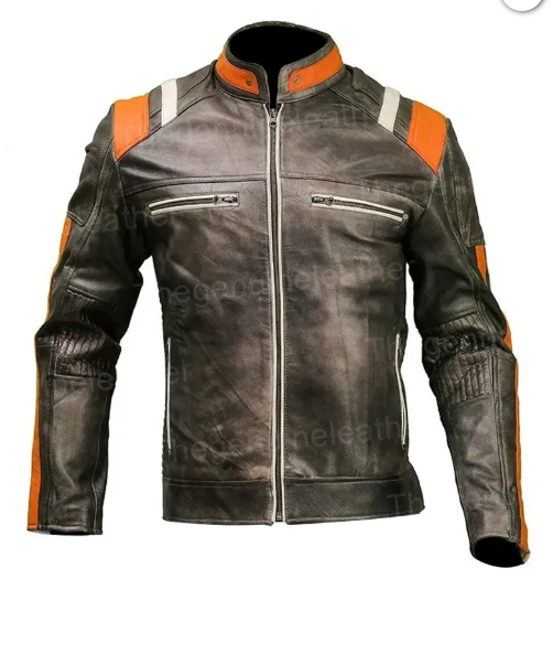Men Cafe Racer Skull Biker Leather Jacket