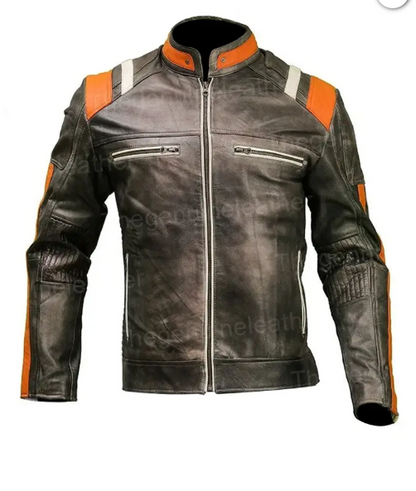 Men Cafe Racer Skull Biker Leather Jacket