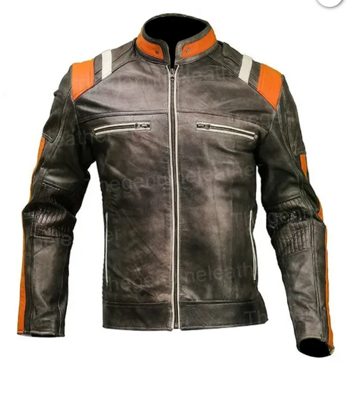 Men Cafe Racer Skull Biker Leather Jacket
