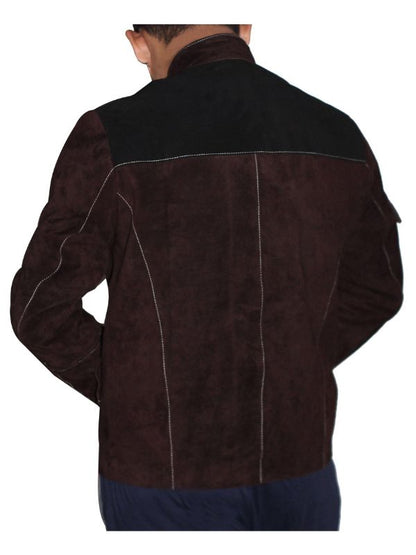 Men Casual Suede Leather Jacket - Dark Brown