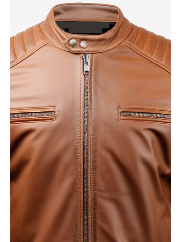 Men Classic Swiss Brown Cafe Racer Leather Jacket
