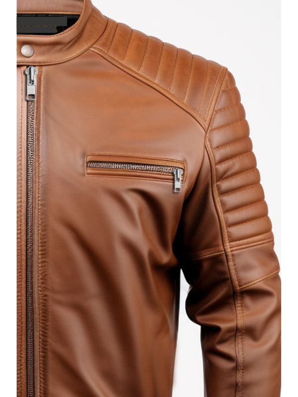 Men Classic Swiss Brown Cafe Racer Leather Jacket