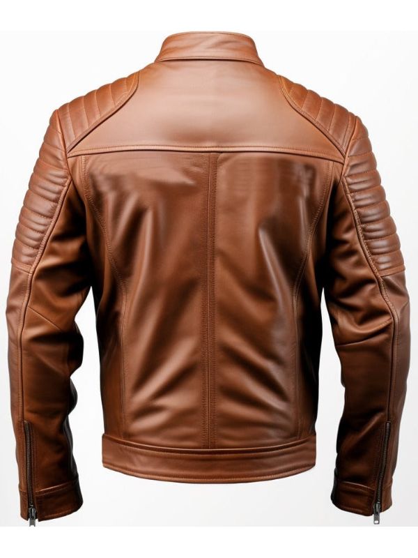 Men Classic Swiss Brown Cafe Racer Leather Jacket
