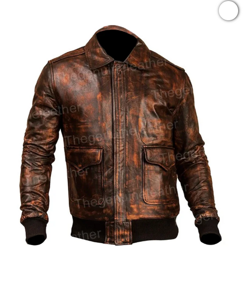 Men Distressed Brown Leather Jacket