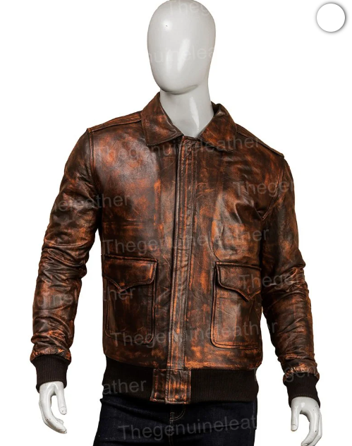 Men Distressed Brown Leather Jacket