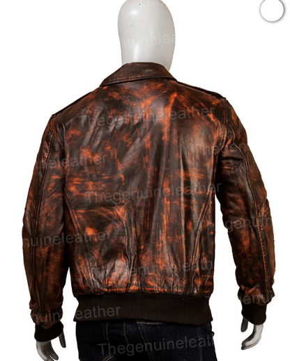 Men Distressed Brown Leather Jacket