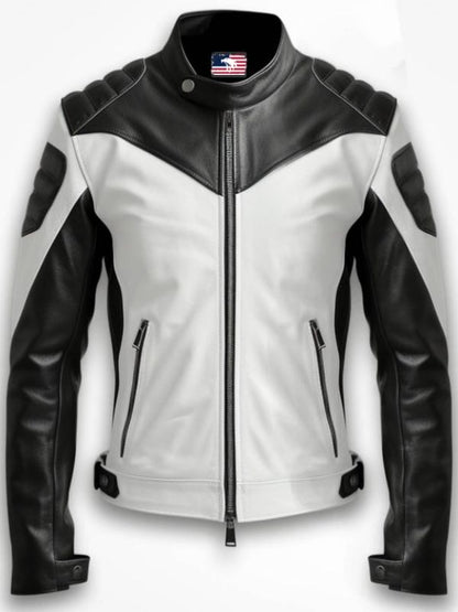 Men Faux Leather Jacket - White Black Jacket