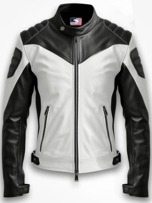 Men Faux Leather Jacket - White Black Jacket