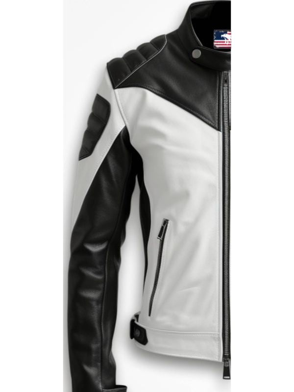 Men Faux Leather Jacket - White Black Jacket
