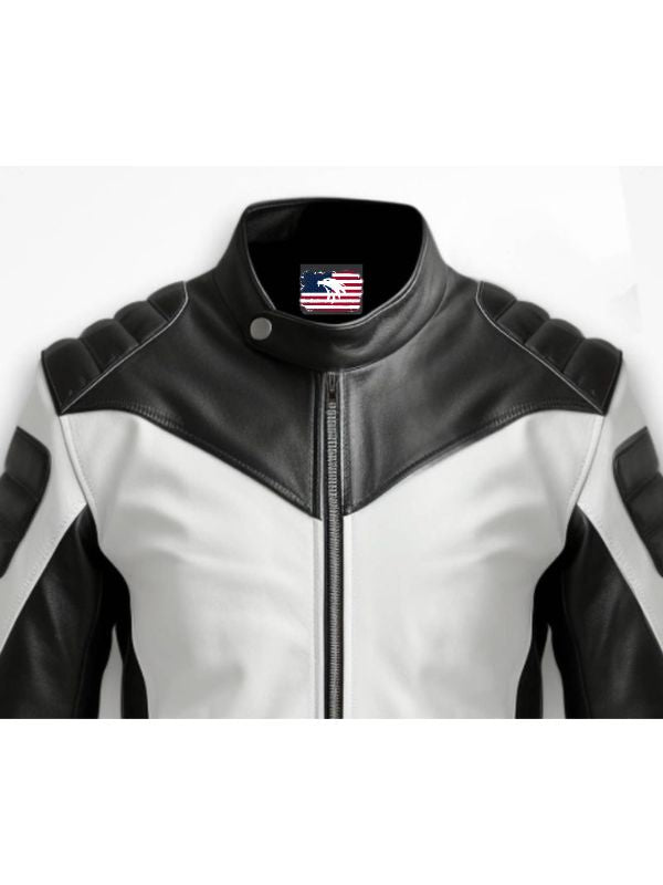 Men Faux Leather Jacket - White Black Jacket