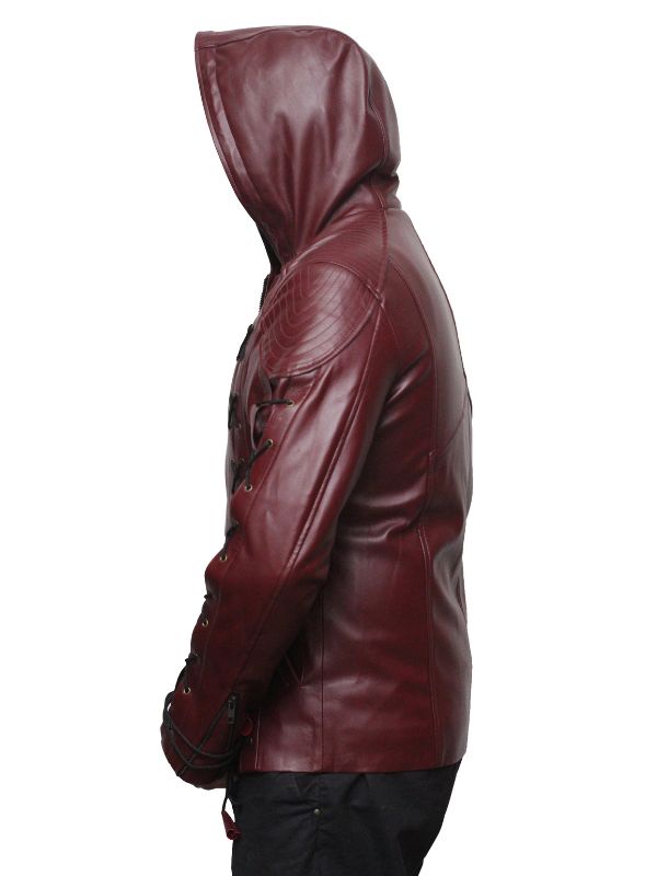 Men Faux Leather Motorcycle Hooded Jacket - Maroon