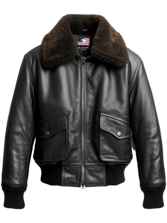 Men G1 Black Leather Flight Bomber Jacket