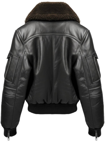 Men G1 Black Leather Flight Bomber Jacket