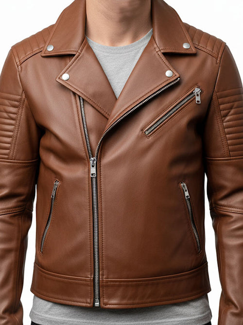 Men Jordan Brown Biker Leather Jacket