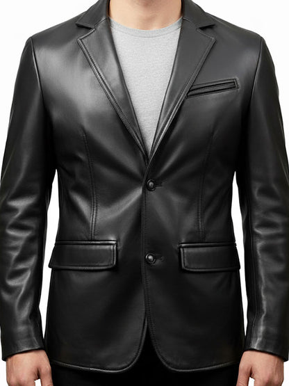 Men Leather Coat Button Style