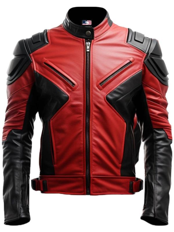 Men Leather Jacket - Faux Leather Red and Black