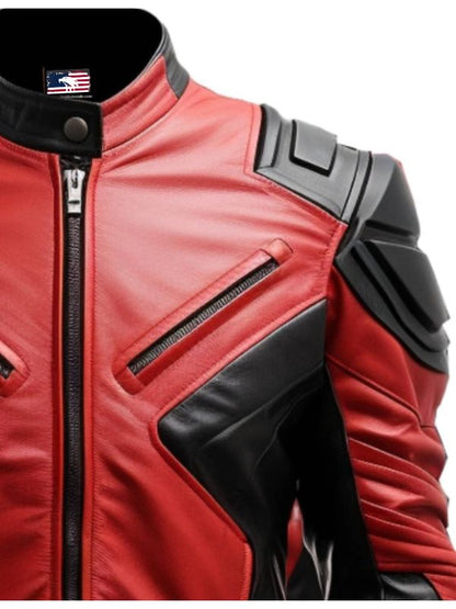 Men Leather Jacket - Faux Leather Red and Black