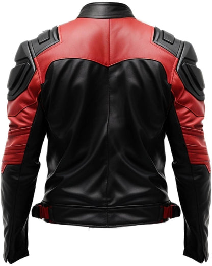 Men Leather Jacket - Faux Leather Red and Black
