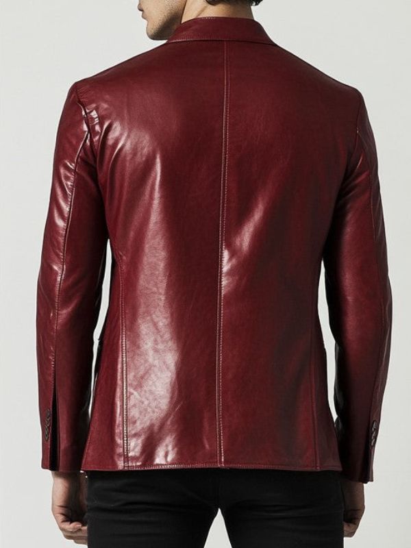 Men Maroon Premium Leather Blazer - Maroon Leather Jacket