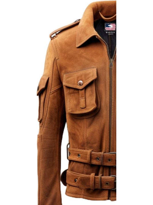 Men Military Style Suede Leather Jacket