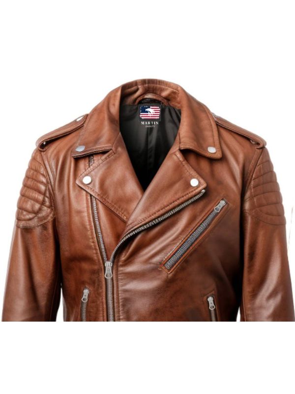 Men Real Leather Brown Biker Jacket