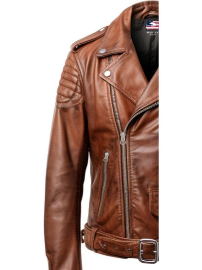Men Real Leather Brown Biker Jacket
