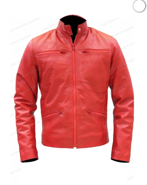 Men Red Retro Leather Jacket