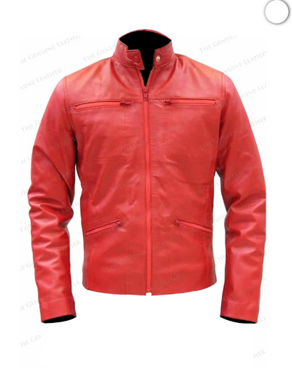 Men Red Retro Leather Jacket