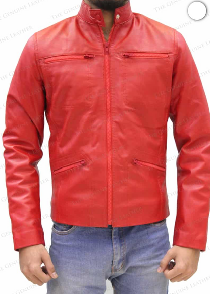 Men Red Retro Leather Jacket