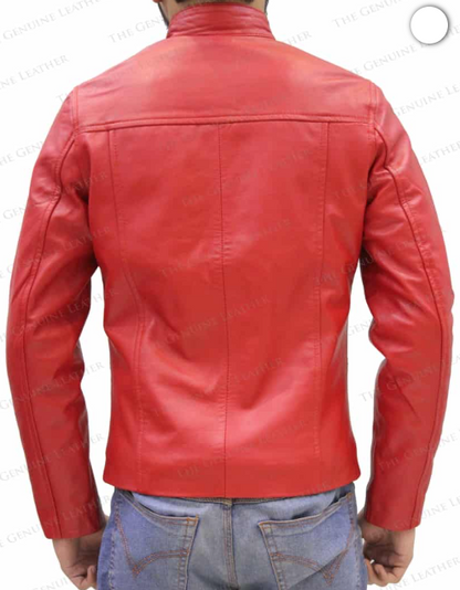Men Red Retro Leather Jacket