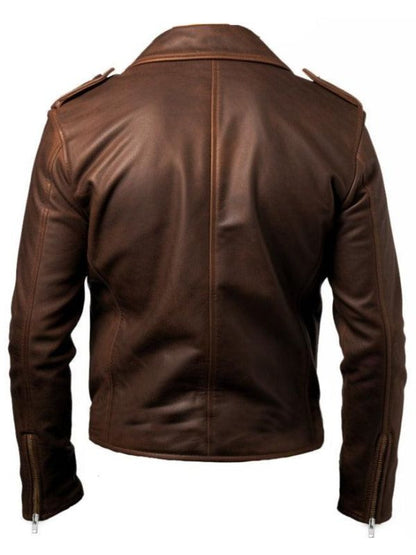 Men Slimfit Rider Brown Leather Jacket