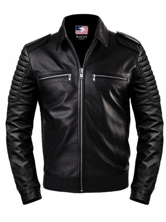 Men Slimfit Style Black Leather Jacket
