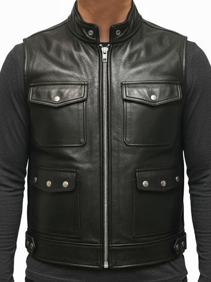 Men Storm Black Leather Vest