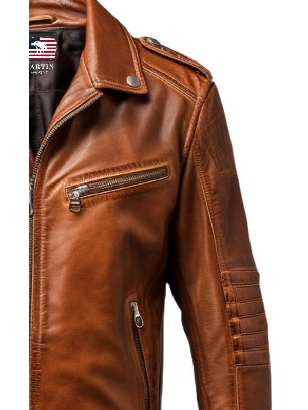 Men Stylish Belted Brown Vintage Leather Biker Jacket