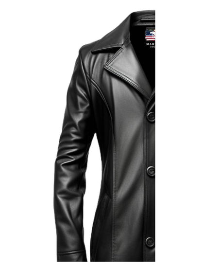 Men Stylish Black Long Leather Coat