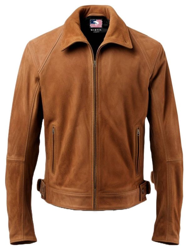 Men Suede Leather Jacket - Camel Brown Suede leather Jacket