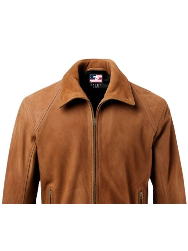 Men Suede Leather Jacket - Camel Brown Suede leather Jacket