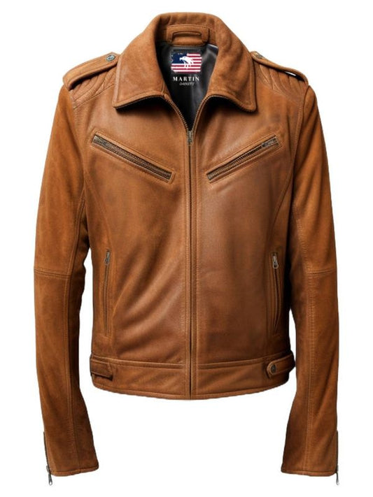 Men Suede Leather Jacket - Suede Leather Jacket Camel Brown