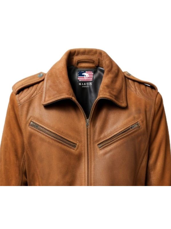 Men Suede Leather Jacket - Suede Leather Jacket Camel Brown