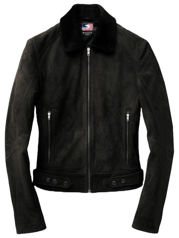 Men Suede Leather Jacket Black - Suede Black Jacket