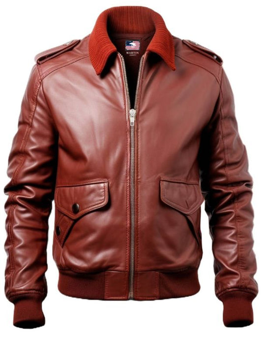 Men Tan Brown Bomber Leather Jacket - James Brown Leather Jacket
