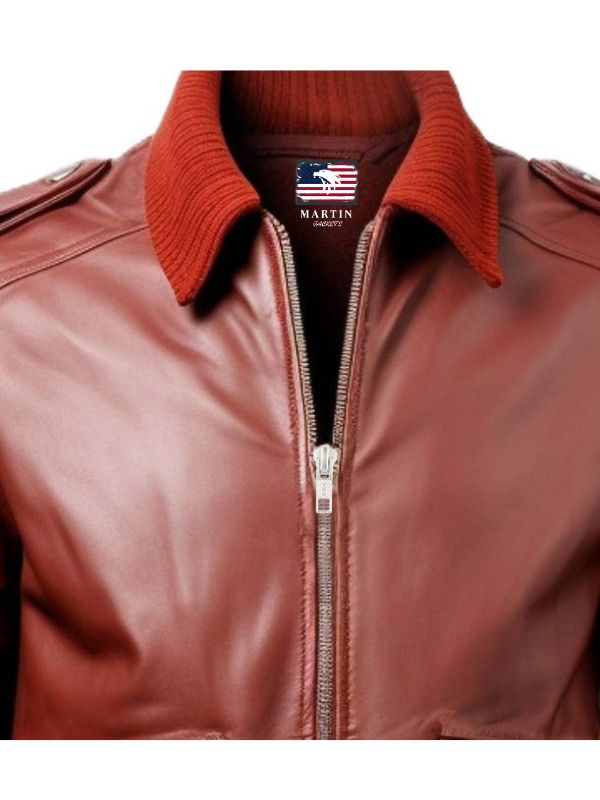 Men Tan Brown Bomber Leather Jacket - James Brown Leather Jacket