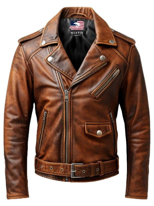 Men Vintage Biker Brown Leather Jacket - Vintage Brown Leather Jacket
