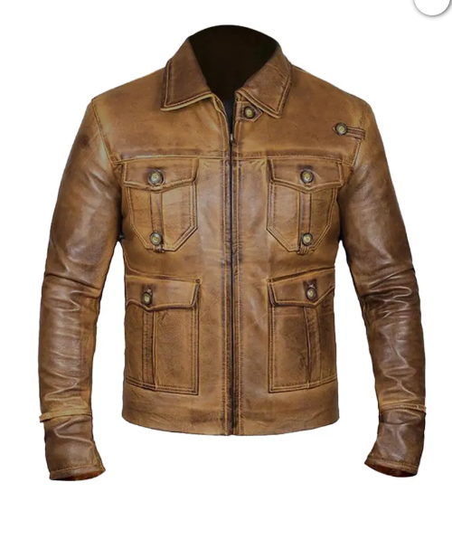 Men Vintage Brown Leather Jacket