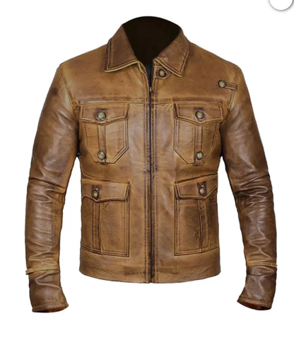 Men Vintage Brown Leather Jacket