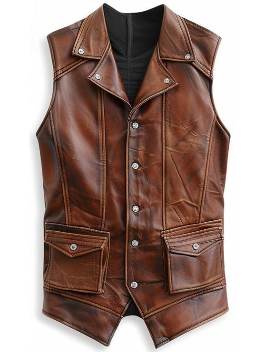 Men Vintage Brown Leather Vest