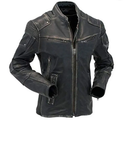 Men Vintage Distressed Black Biker Leather Jacket